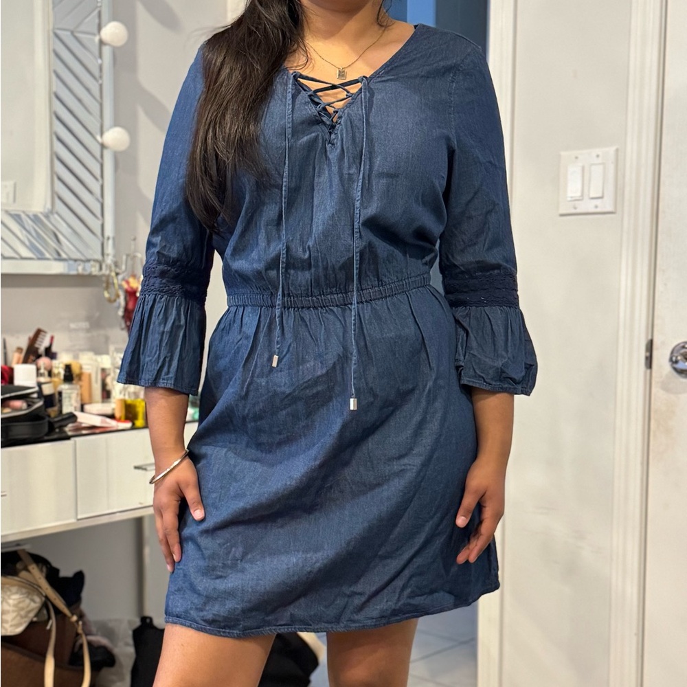 Denim Blue Lace-Up Dress